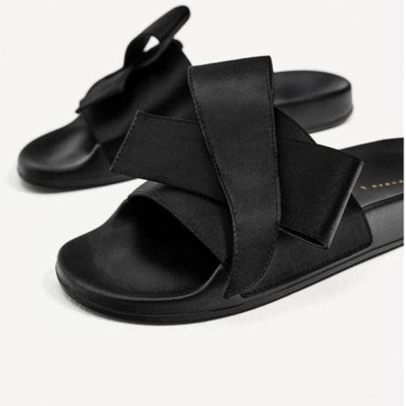 🖤 ZARA- SATIN BOW SLIDES Size 5 - Picture 2 of 8